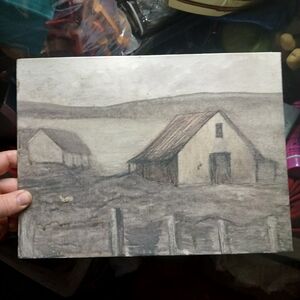Vintage Countryside Barn Art in Gray and Brown